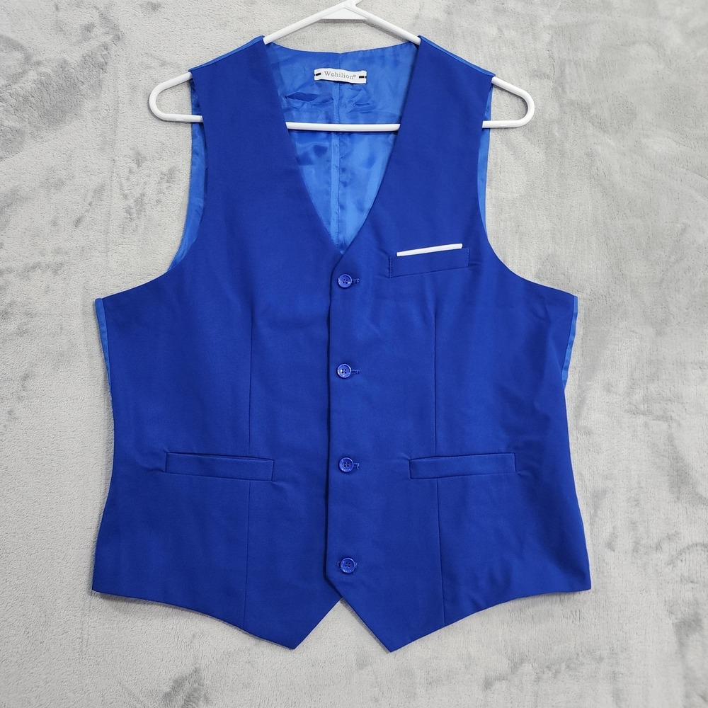 Wehilion Vest Mens M Blue Royal Formal Suit Waistcoat Adjustable Wedding Party